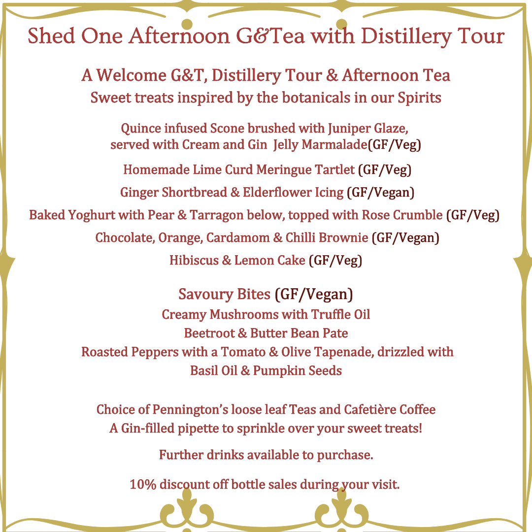 Shed One Afternoon G&Tea Sample Menu