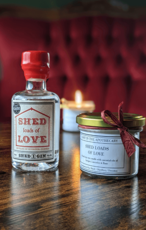 Shed Loads of Love gin and candle_cumbrian gin distillery_gin gift