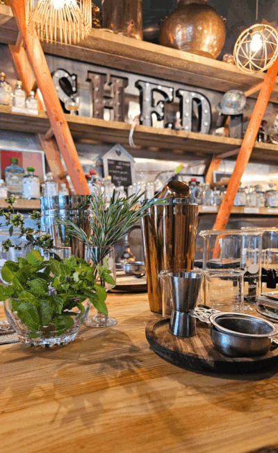 Cocktail accessories and fresh herbs